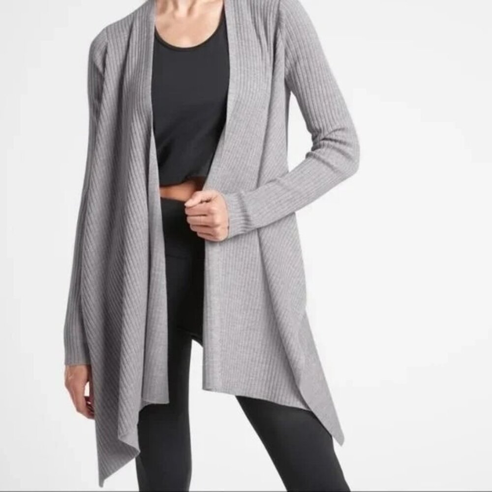 ATHLETA Women's Gray Merino Wool Blend Solstice Wrap Open Front Cardigan XXS
